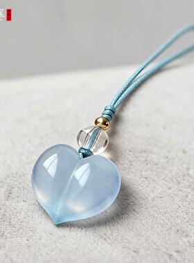 海蓝宝爱心小屁桃吊坠手机绳挂件