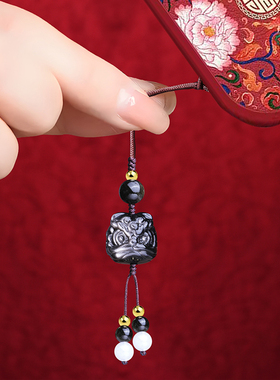 黑曜石金猫头醒狮挂件男士女个性