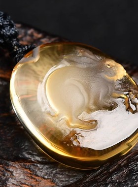 橘黄水晶生肖属兔吊坠本命年项链