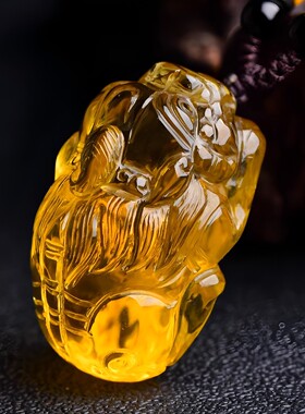 黄水晶霸王貔貅项链财源皮丘挂件