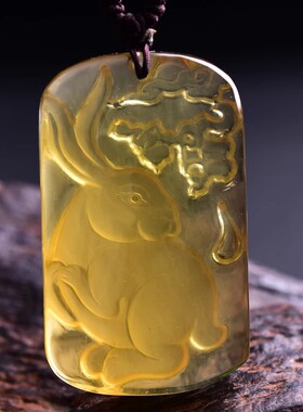 天然橘黄水晶兔子吊坠兔型项链