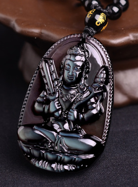 黑曜石吊坠文殊普贤菩萨大势至