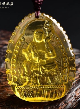 天然橘黄水晶不动尊菩萨吊坠属鸡生肖本命佛不动明王挂件项链