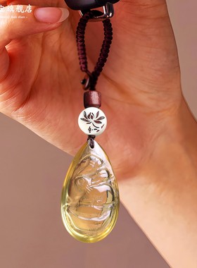 黄水晶鸿兔谛听吊坠属狗六合饰品