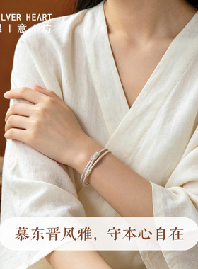 999纯银手镯女款古法推拉银镯子