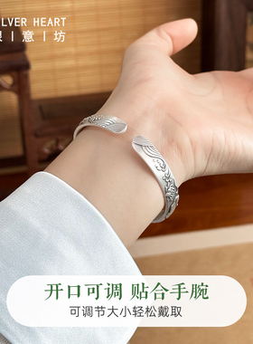 纯银9999古法荷花银手镯2026新款