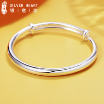 Silver bracelet woman 9999 pure silver young with solid glossy plain ring silver bracelet childrens birthday New Year gift girls