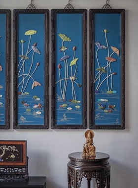 百宝嵌挂屏四条屏别墅豪宅会所酒店茶室画室书房家居红木装饰挂画