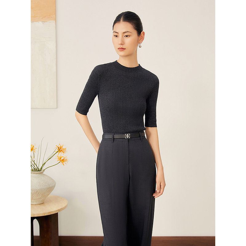 YINER音儿2025秋季新款法式智性灰美丽诺羊毛混纺亮丝针织衫套头,淘宝优惠券,粉丝福利购,淘宝优惠卷