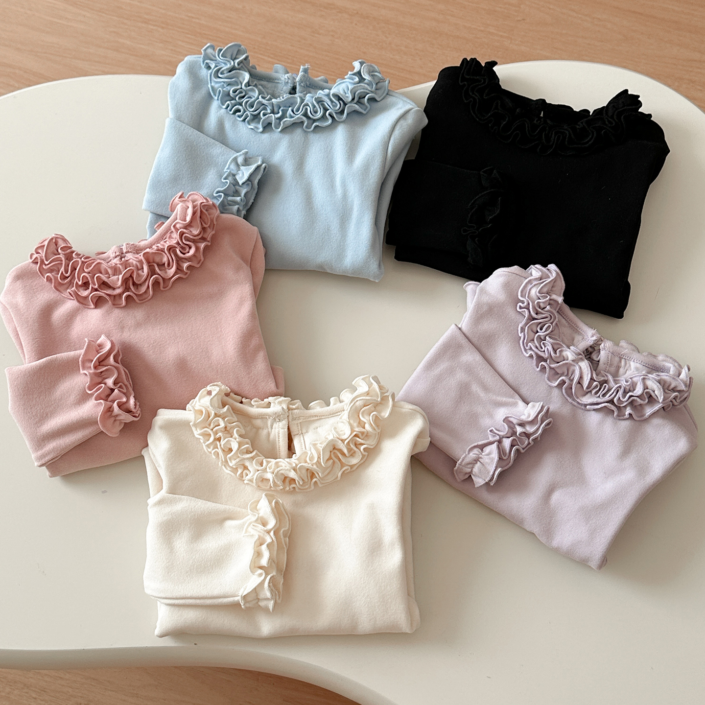 栀了成长记童装女童双面德绒打底衫2025冬季儿童百搭加厚花边上衣 - 图3