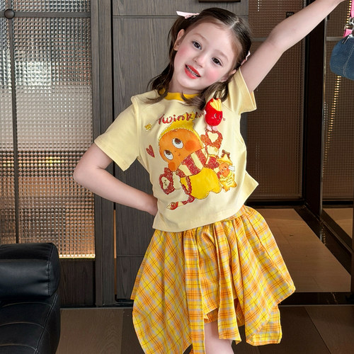 栀了成长记女童装甜酷卡通上衣2026夏季新款儿童美式复古短袖T恤 - 图2