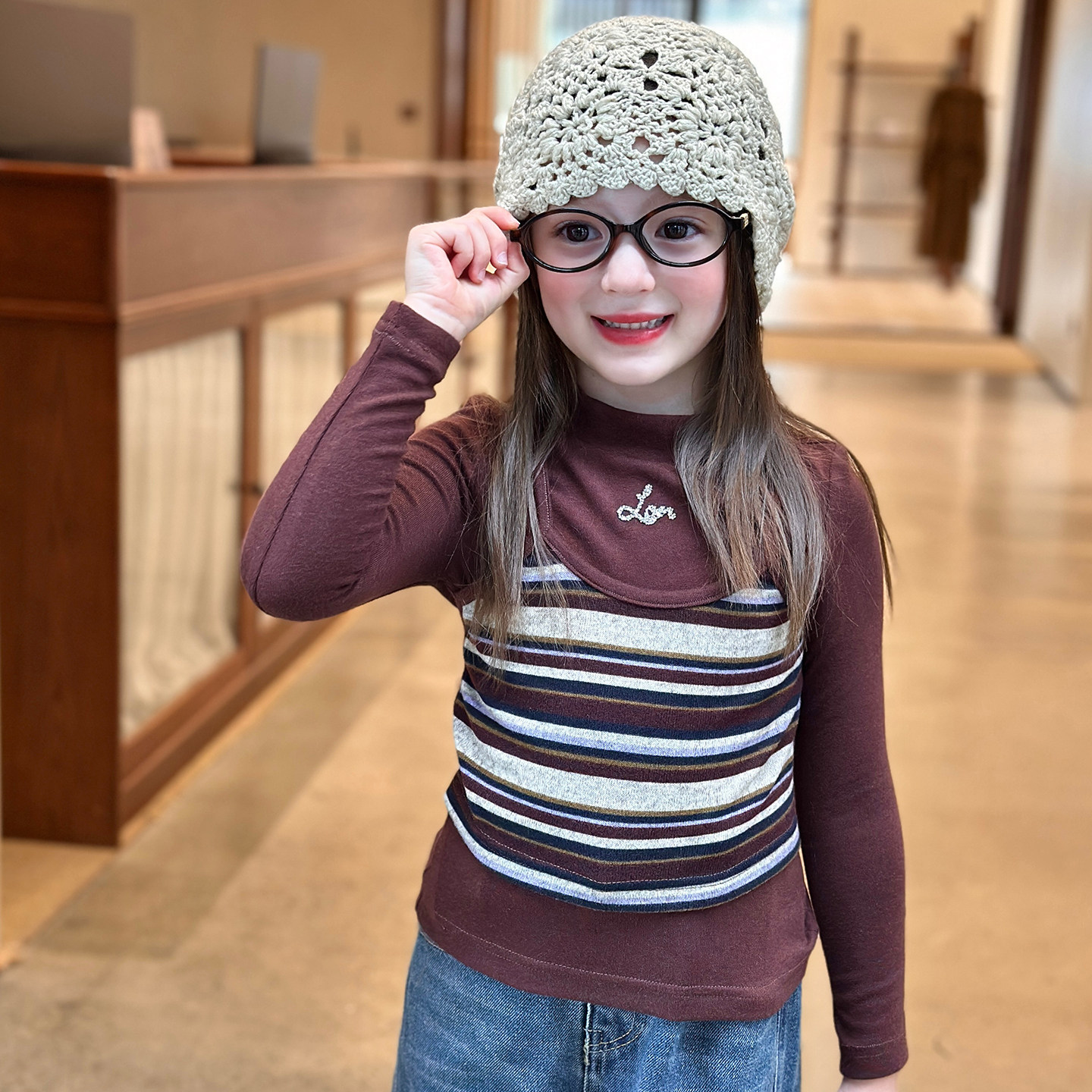 栀了成长记童装女童设计感仿羊绒条纹上衣2026春季儿童假两件T恤,淘宝优惠券,粉丝福利购,淘宝优惠卷