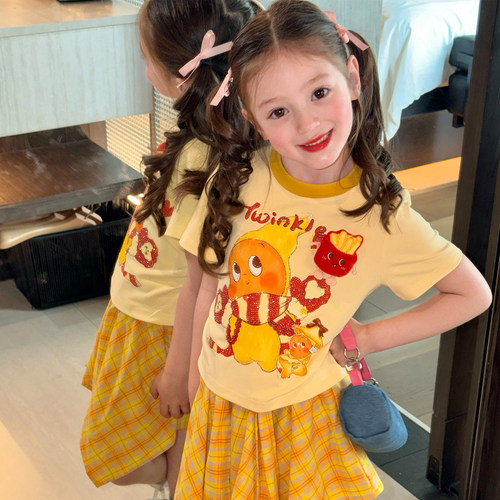 栀了成长记女童装甜酷卡通上衣2026夏季新款儿童美式复古短袖T恤 - 图0