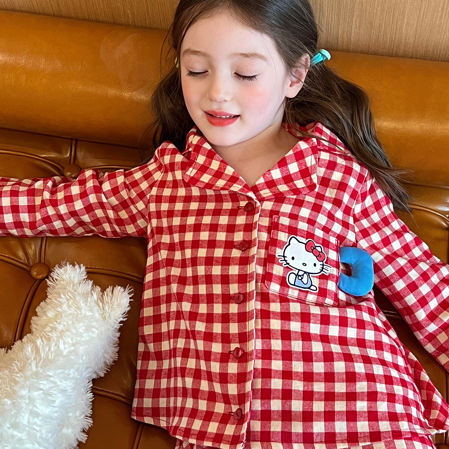 栀了成长记童装女童韩版格子家居服秋季新款儿童宝宝卡通睡衣套装,淘宝优惠券,粉丝福利购,淘宝优惠卷