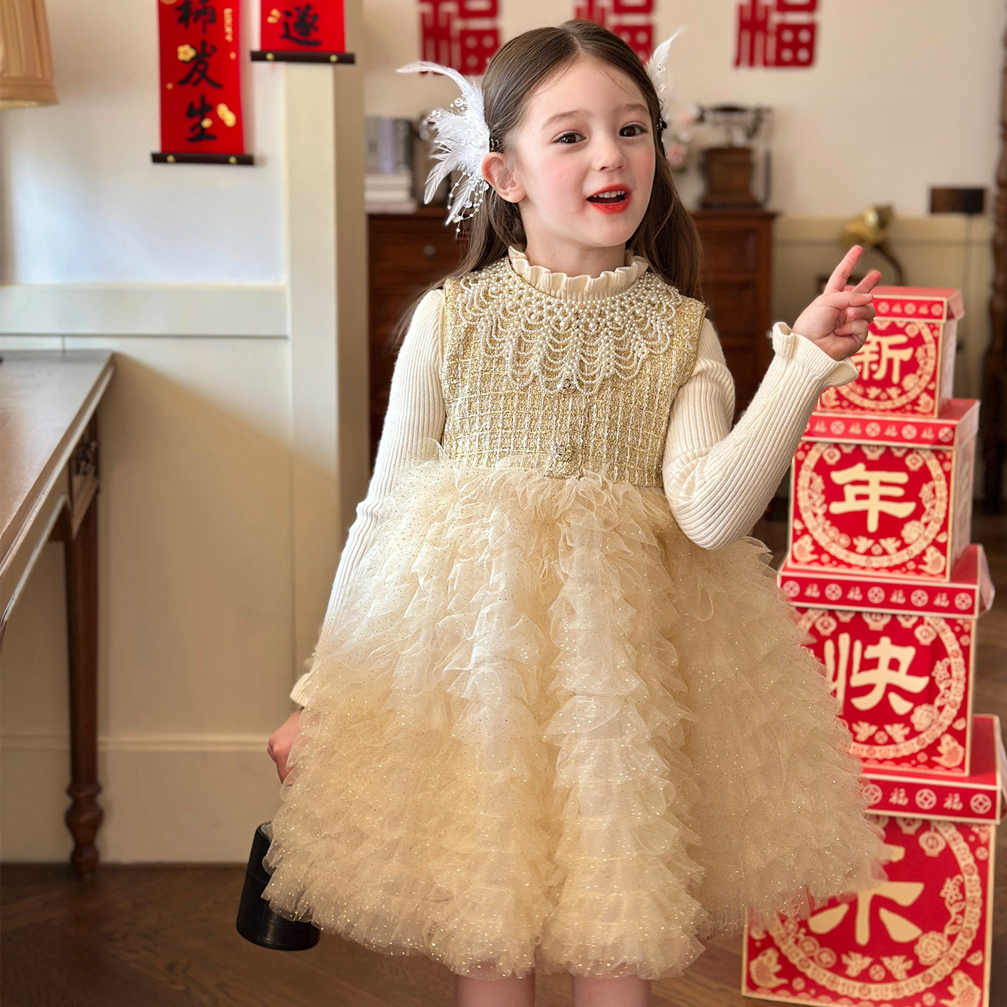 栀了成长记童装女童小香风网纱背心裙2025冬季儿童加绒蛋糕连衣裙,淘宝优惠券,粉丝福利购,淘宝优惠卷