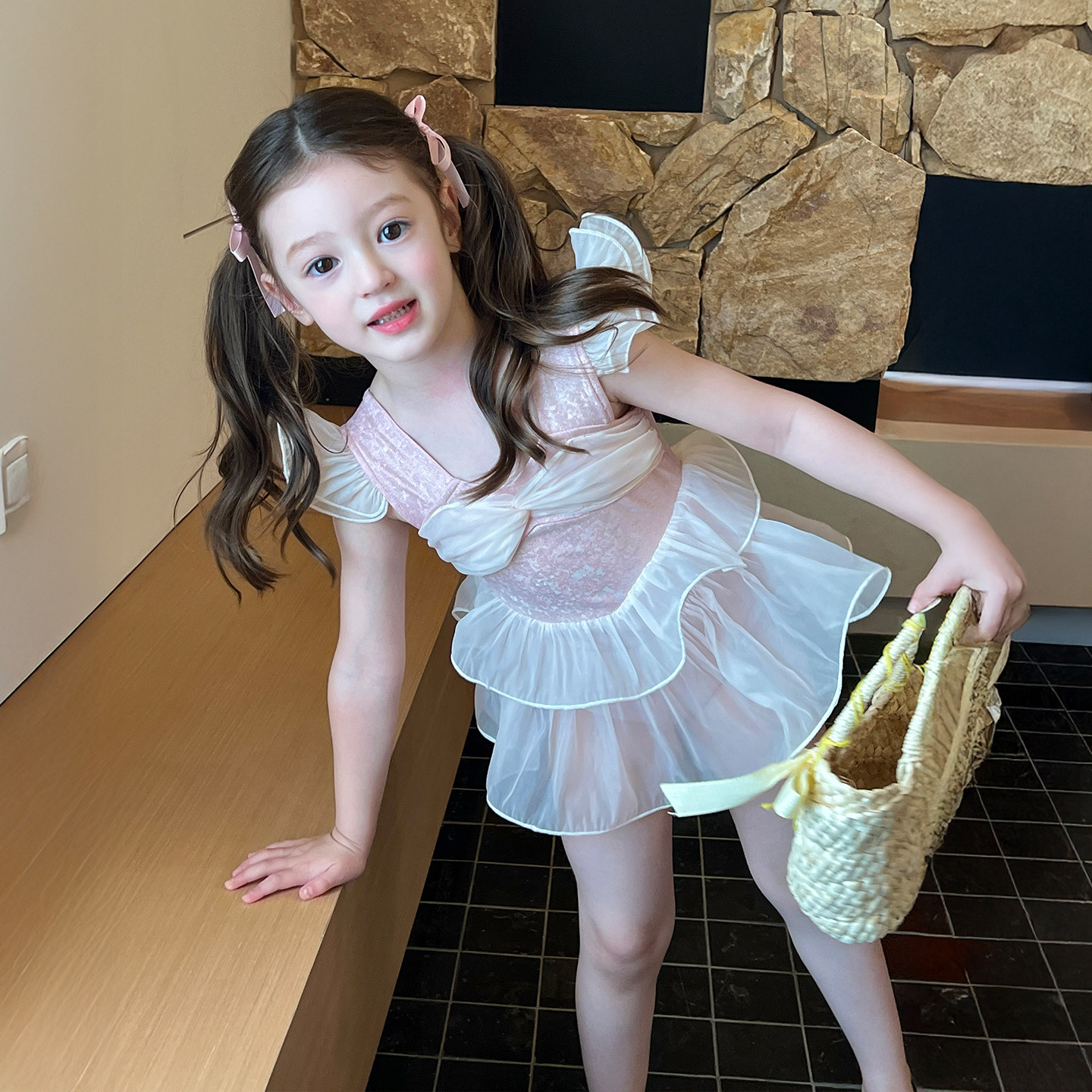 栀了成长记童装女童甜美可爱欧根纱连体泳衣儿童宝宝公主游泳衣,淘宝优惠券,粉丝福利购,淘宝优惠卷