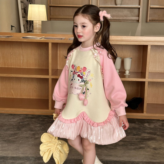 栀了成长记童装女童甜美印花卫衣裙2025秋季新款儿童插肩袖连衣裙