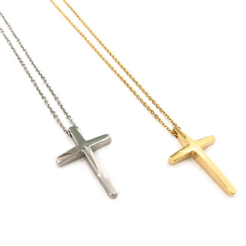 Simple glossy Cross Necklace欧美简约光面十字架项链情侣嘻哈链