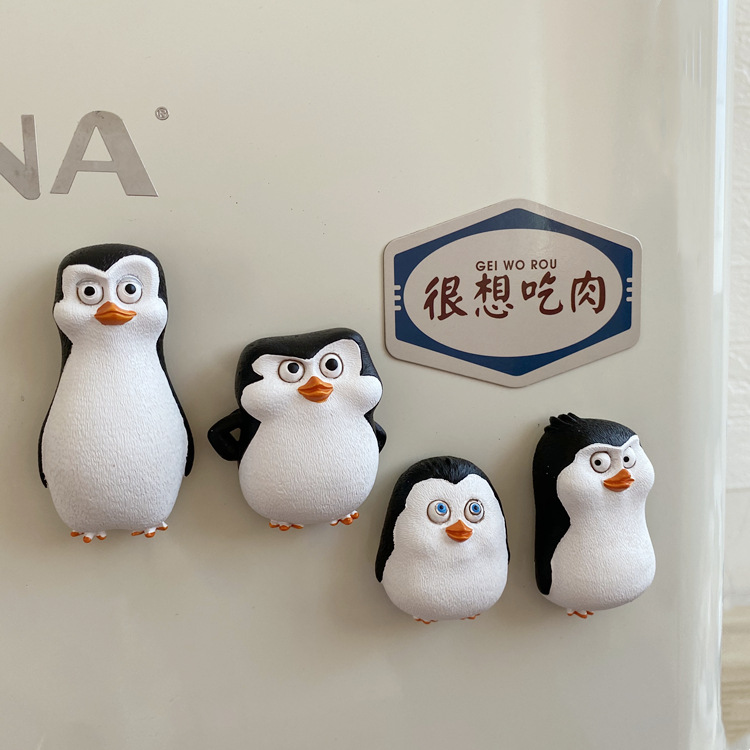 马达加斯加的企鹅冰箱贴个性创意3d立体网红可爱卡通动漫树脂装饰 - 图0