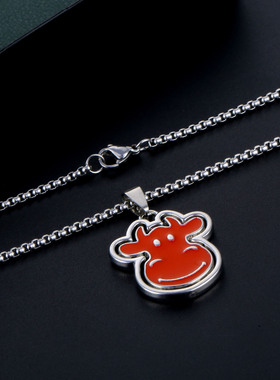 钛钢可旋转古风项链复古毛衣链红色多层个性毛衣链属相牛饰品吊坠