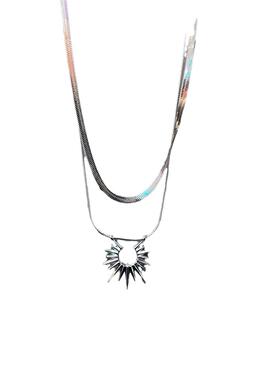 东菊双层叠戴太阳花项链不掉色钛钢男女轻奢小众设计感情侣锁骨链