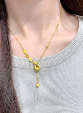 福运满满~吉言平安喜乐流苏金坨项链女士轻奢设计吊坠配饰锁骨链