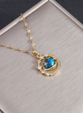 2025思潮新款跨境饰品星球锆石吊坠项链  科技梦幻未来风钛钢项链