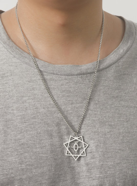 欧美热销时尚简约钛钢切割镂空七芒星吊坠304材质不锈钢项链