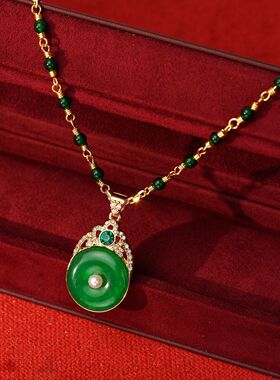 青岛中古平安扣项链感女士锁骨链新中式国风琉璃吊坠颈链饰品