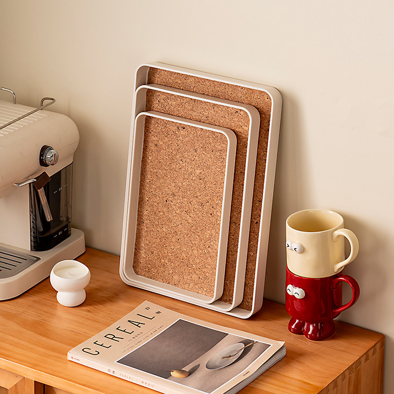 onlycook 软木底ins风托盘长方形餐盘茶盘客厅水杯收纳零食水果盘 - 图3