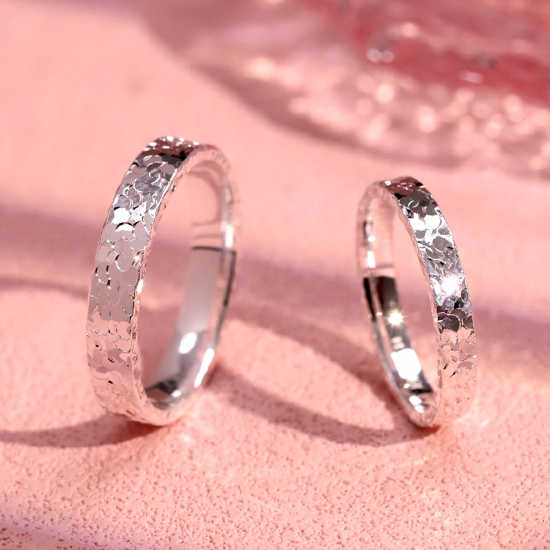 Capas 9999 sterling silver crushed ice couple ring sparkling