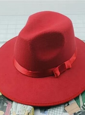 新款大檐毡帽老上海许文强帽黑色礼貌舞台演出道具古装摄影道具帽