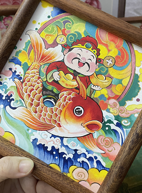 锦鲤财神纯手绘家居摆台送礼佳品