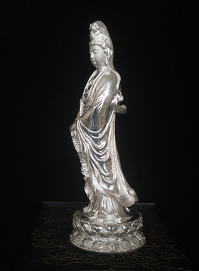 纯银观音菩萨居家供奉禅意风佛像