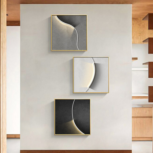 黑白灰风格玄关三联挂画现代简约轻奢过道尽头装饰画高级感光影画 - 图2