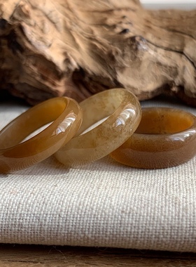 麟又 支持复检 天然和田玉新疆且末山料糖玉17mm女款指环戒指包邮