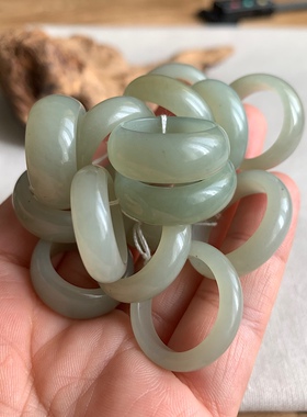 麟又 支持复检15-20和田玉新疆且末山料高青白淡糖玉戒指指环跑环