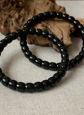 麟又 支持复检 天然和田玉大化墨玉7mm直切桶珠手链小众黄金搭配