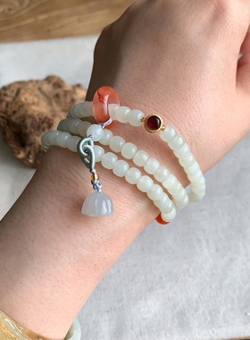 麟又【支持复检】和田玉青海山料白玉6mm老型桶珠108佛珠手链手串