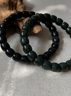 麟又 支持复检 和田玉新疆山料塔青细料9mm直切桶珠小众手链手串