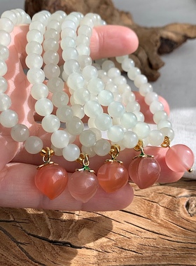 麟又 支持复检 和田玉青海山料白玉圆珠九口料南红玛瑙水蜜桃手链