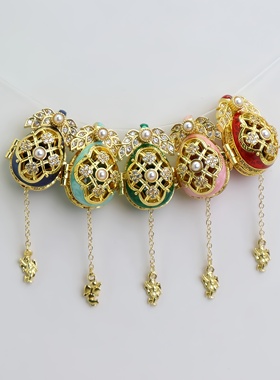 欧式俄罗斯小彩蛋吊坠可打开鸡蛋首饰铜胚花朵皇冠毛衣链流行饰品