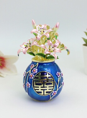 新款合金工艺品珐琅彩百合花瓶创意家居装饰摆件婚庆礼品伴手礼