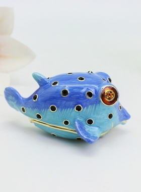 海洋系列景区旅游纪念品珐琅彩河豚合金首饰收纳盒创意装饰摆件
