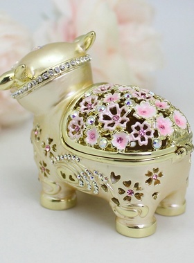 家居创意金属装饰珐琅摆件樱花牛戒指项链小饰品收纳盒首饰盒