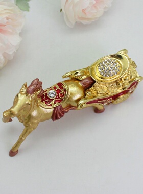 玄关风水摆件装饰马马拉宝箱金属工艺品立马发财十二生肖马工艺品
