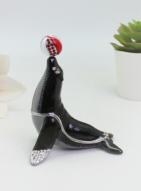 新款海洋系列珐琅摆件海狮家居创意金属摆件饰品收纳盒首饰盒