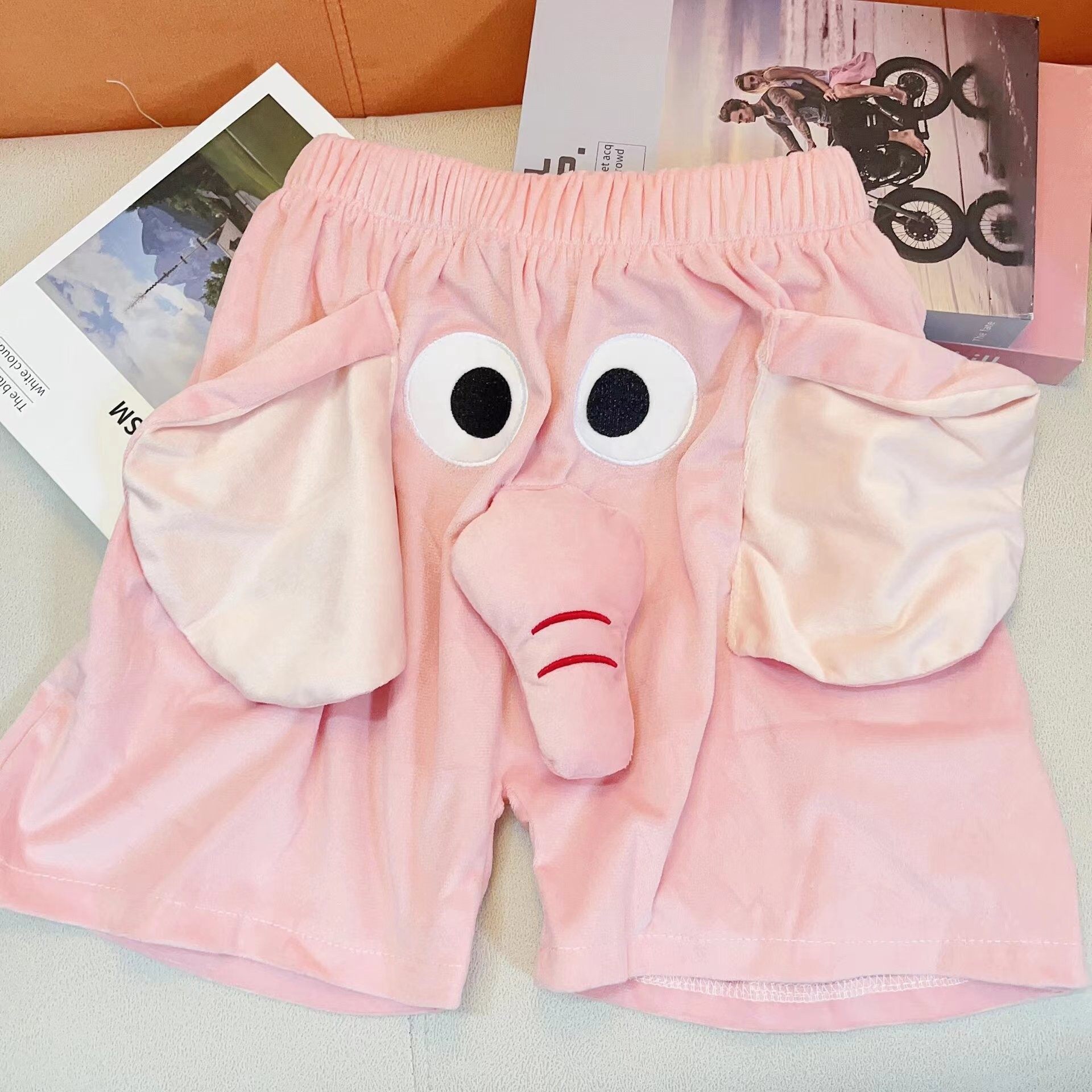 恶搞短裤可爱大象短裤蓝色粉色情侣同款松紧居家卡通毛绒居家宽松,淘宝优惠券,粉丝福利购,淘宝优惠卷