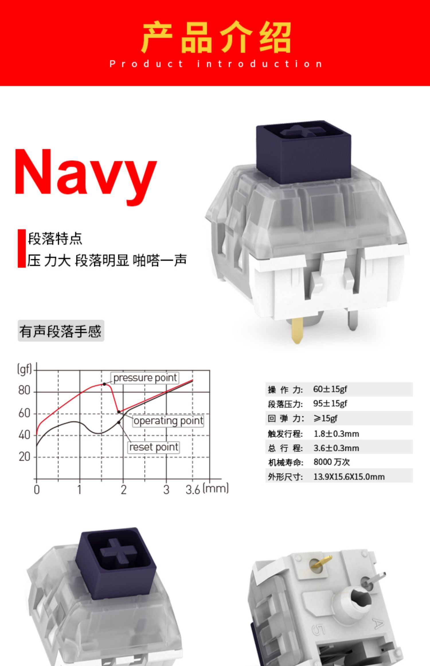 凯华BOX轴冰淇淋青红茶黑白轴JADE NAVY静音粉机械键盘轴体开关 - 图2