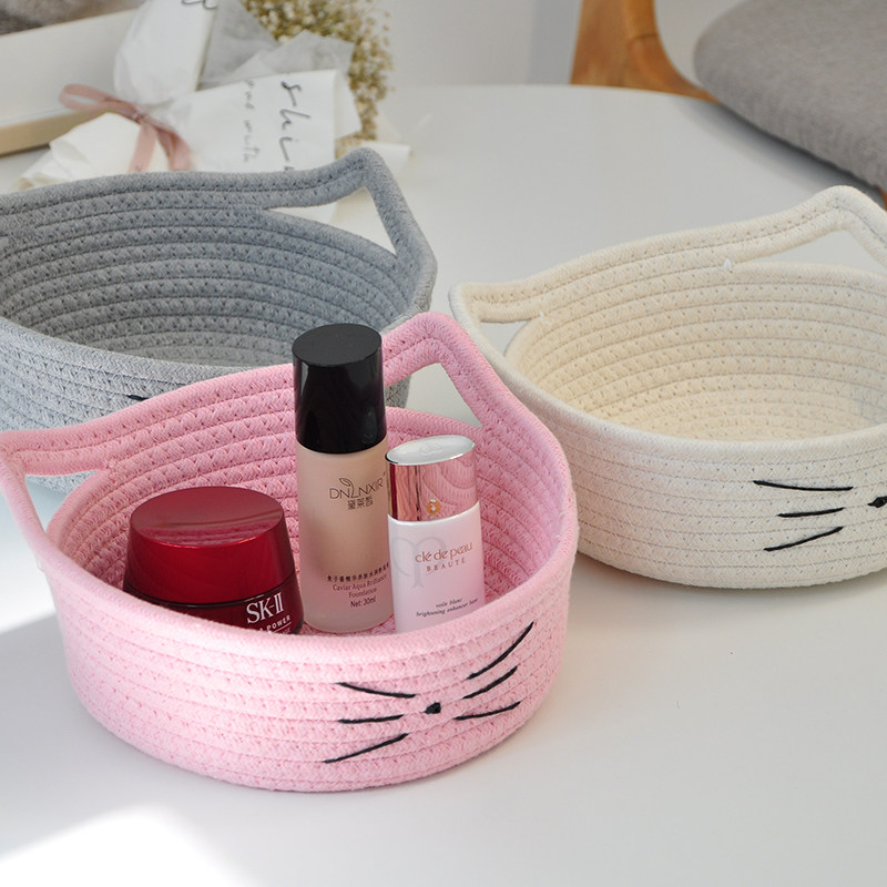 棉绳圆形收纳化妆品首饰编织收纳篮子桌面杂物收纳筐遥控器整理筐,淘宝优惠券,粉丝福利购,淘宝优惠卷